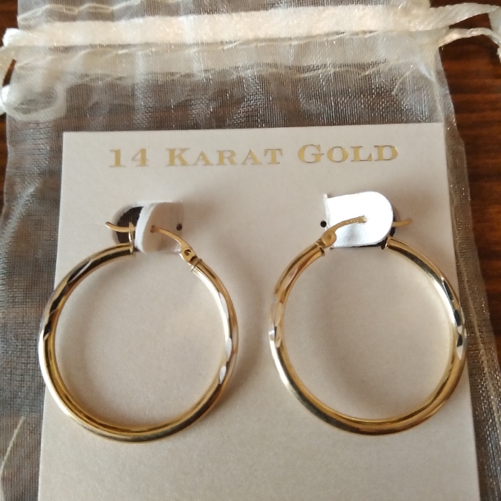 14K yellow gold hoop earings-NEW